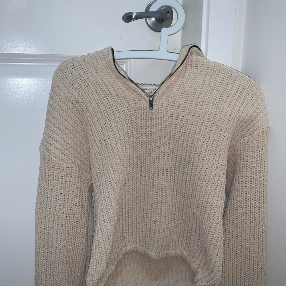 Poof! Cream Textured Zip Sweater